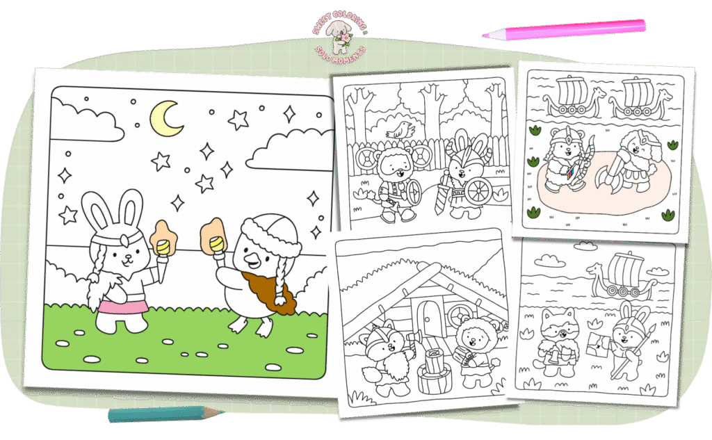 Cozy-Viking-Moments-sample-coloring-pages-cute-animals-viking-adventures-longships-villages-nordic-mythology-themes