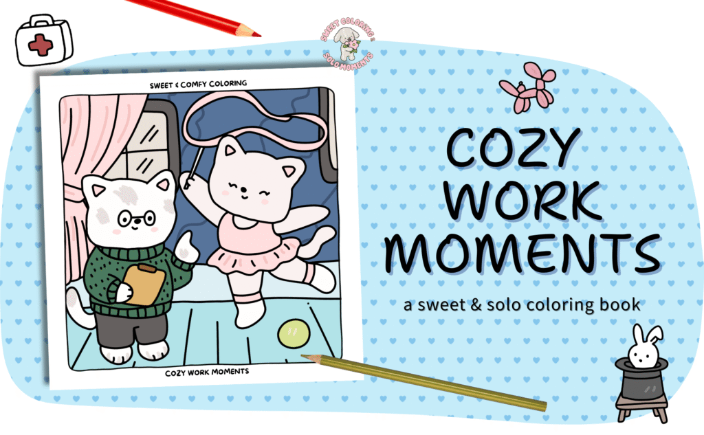 Cozy-Work-Moments-coloring-book-cover-Sweet-and-Solo-cute-animal-friends-office-work-scenes-professional-career