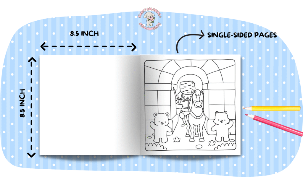 Cozy-Work-Moments-coloring-book-specifications-8.5-inch-single-sided-pages-medieval-fantasy-work-scene-premium-quality