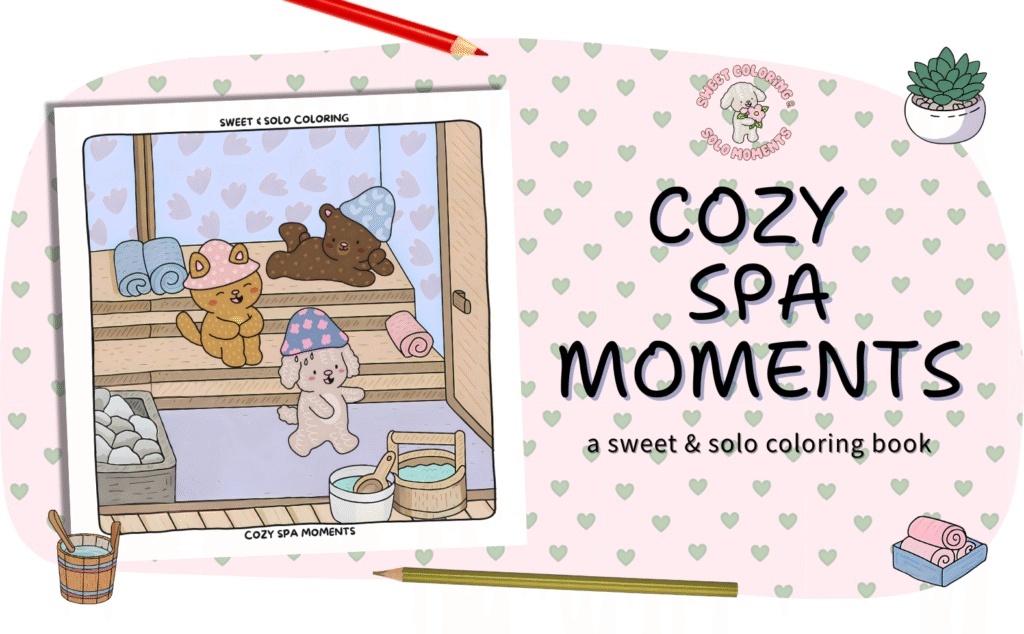 Cozy-Spa-Moments-by-Sweet-and-Solo-coloring-book-cover-with-cute-animals-in-sauna-spa-setting